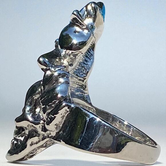 Silver Stainless Steel Skull Ring With Fruit Hat Size 10 - Picture 4 of 7